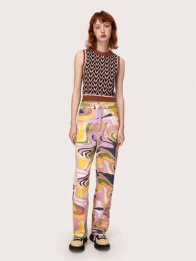 ZARA Groovy Marble Wave Patterned High Rise Straight Leg Jeans, Size 4/26